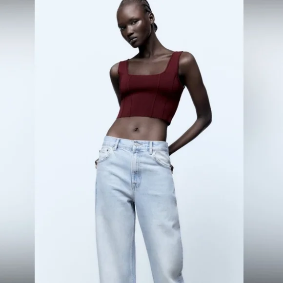 Zara Deep Red Square Neck Tank Top - Picture 2 of 8